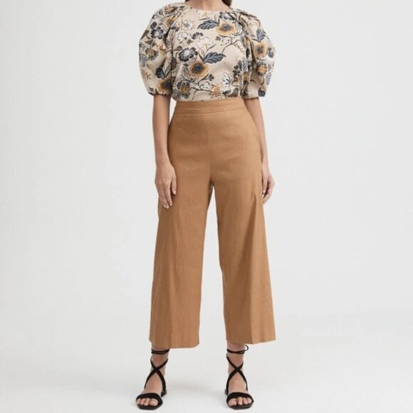 Witchery | Linen Blend Wide Leg High Waisted Trouser Pants Culottes Flax Size 10 - Picture 2 of 12